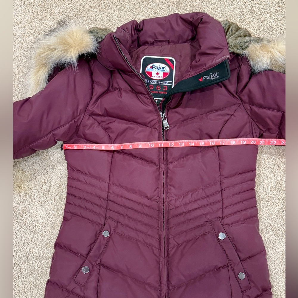 Pajar Maroon Burgundy Down Puffer Coat with Faux Fur Trim - Picture 14 of 16